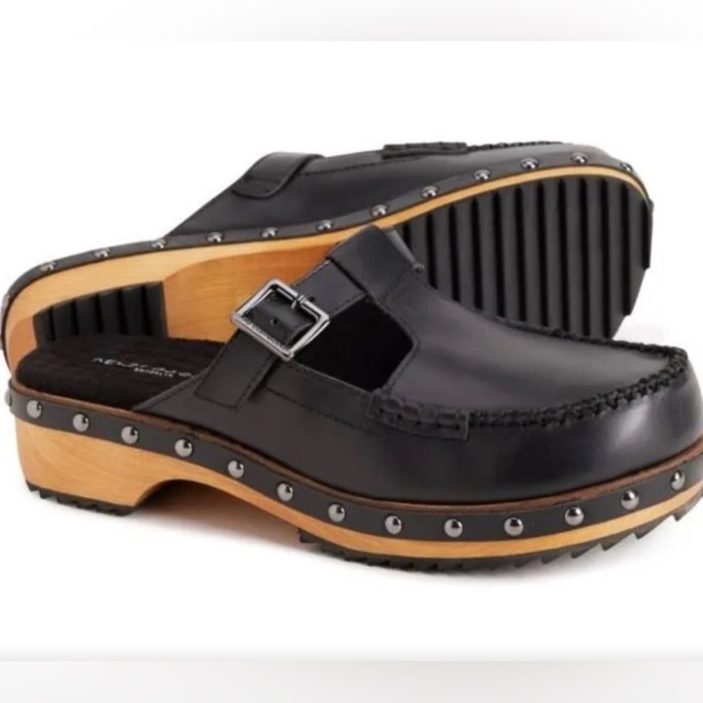 Kelsi Dagger Black Leather Clogs